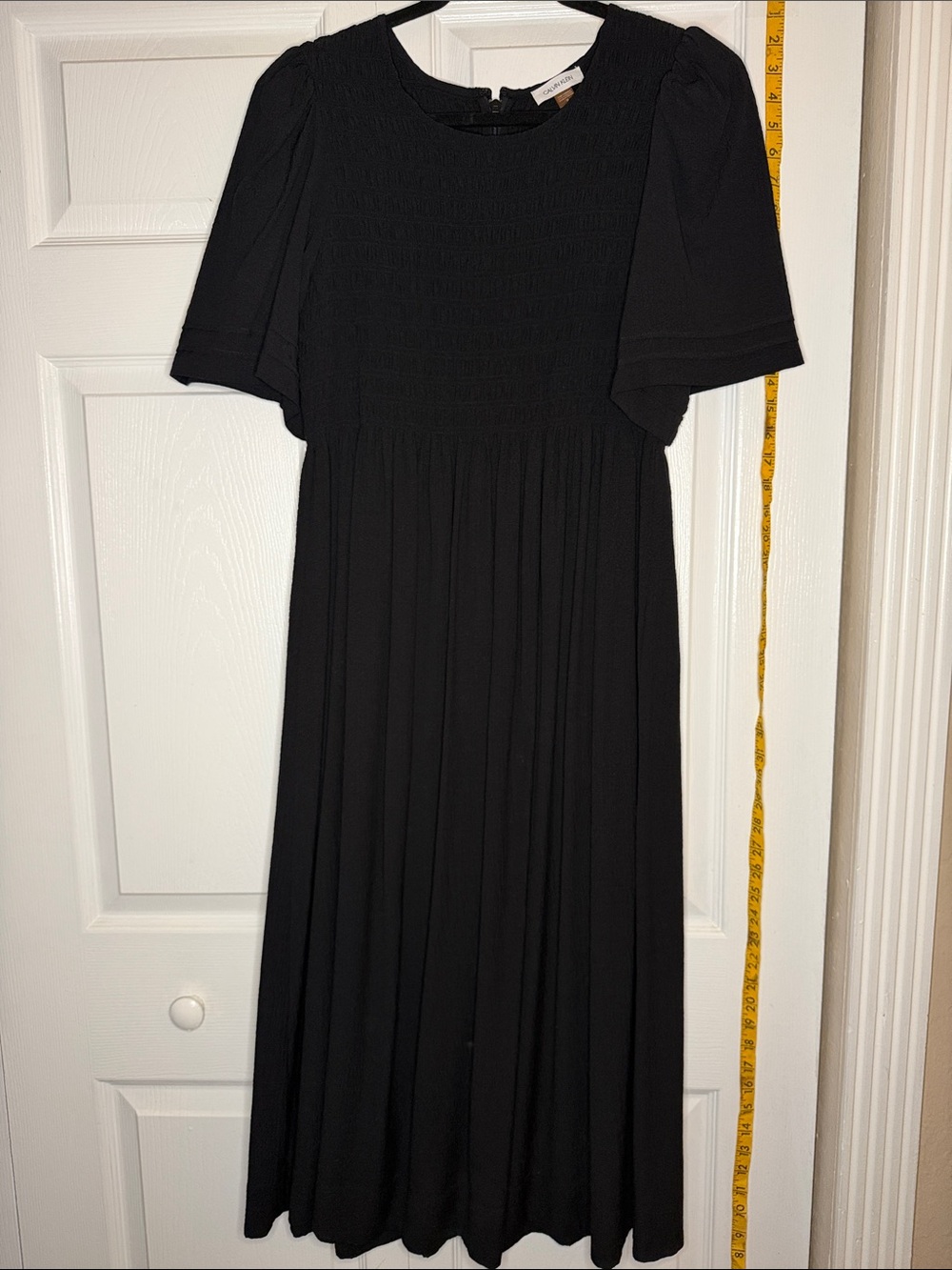Calvin Klein Black Midi Dress with Smocked Bodice
